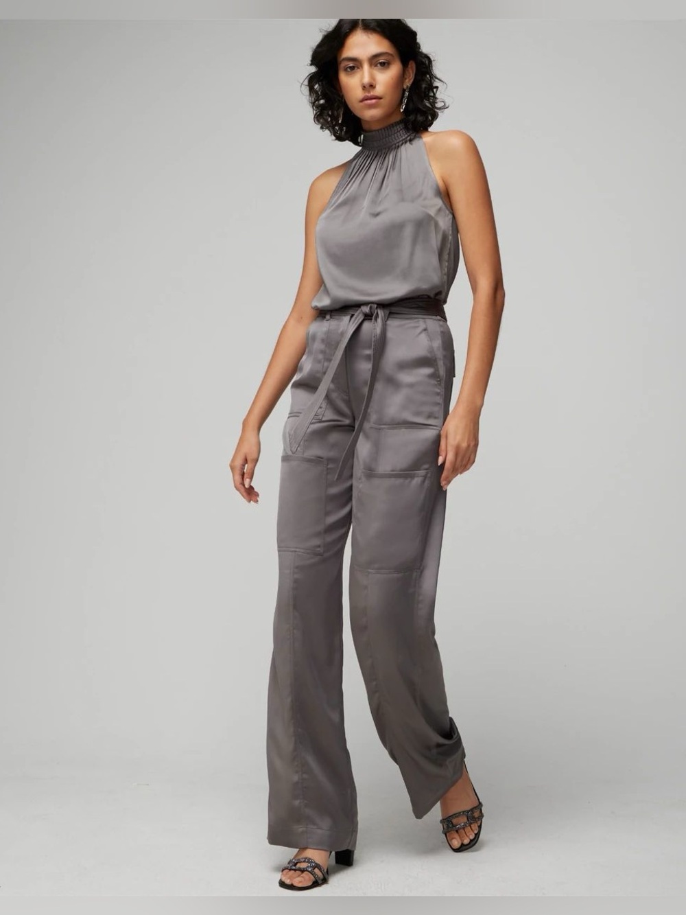 WHITE HOUSE BLACK MARKET Belted Utility Wide Leg Cargo Pants Gray 10 NWT